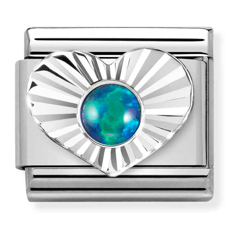NOM-330508 26 COMP Classic STONES st/steel, DIA HEART silver 925 GREEN OPAL