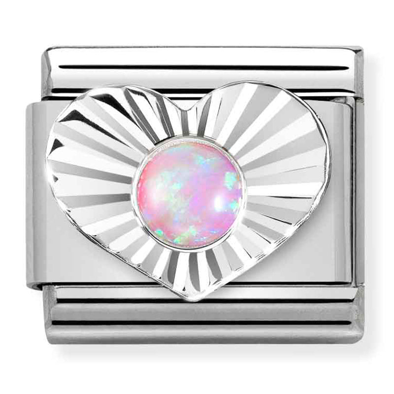 NOM-330508 38 COMP Classic STONES st/steel, DIA HEART silver 925 PINK OPAL