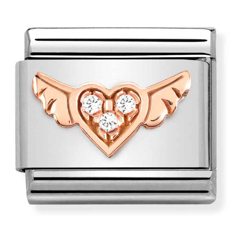 NOM-430305 34 COMP Classic SYMBOL st/st, cz & 9ct rose gold (Winged Heart)