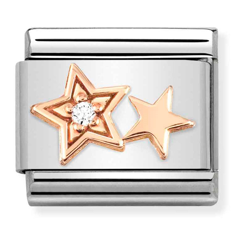 NOM-430305 35 COMP Classic SYMBOL st/st, cz & 9ct rose gold (Double Star)
