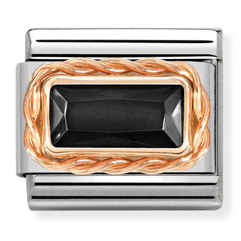 NOM-430604 011 COMP Classic FACETED BAGUETTE WITH RICH SETTING st/steel, cz & 9ct rose gold (BLACK)