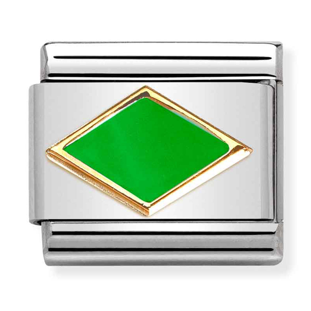 NOM-030285 51 COMP Classic SYMBOLS st/steel,enamel & 18ct gold (Green Rhombus)