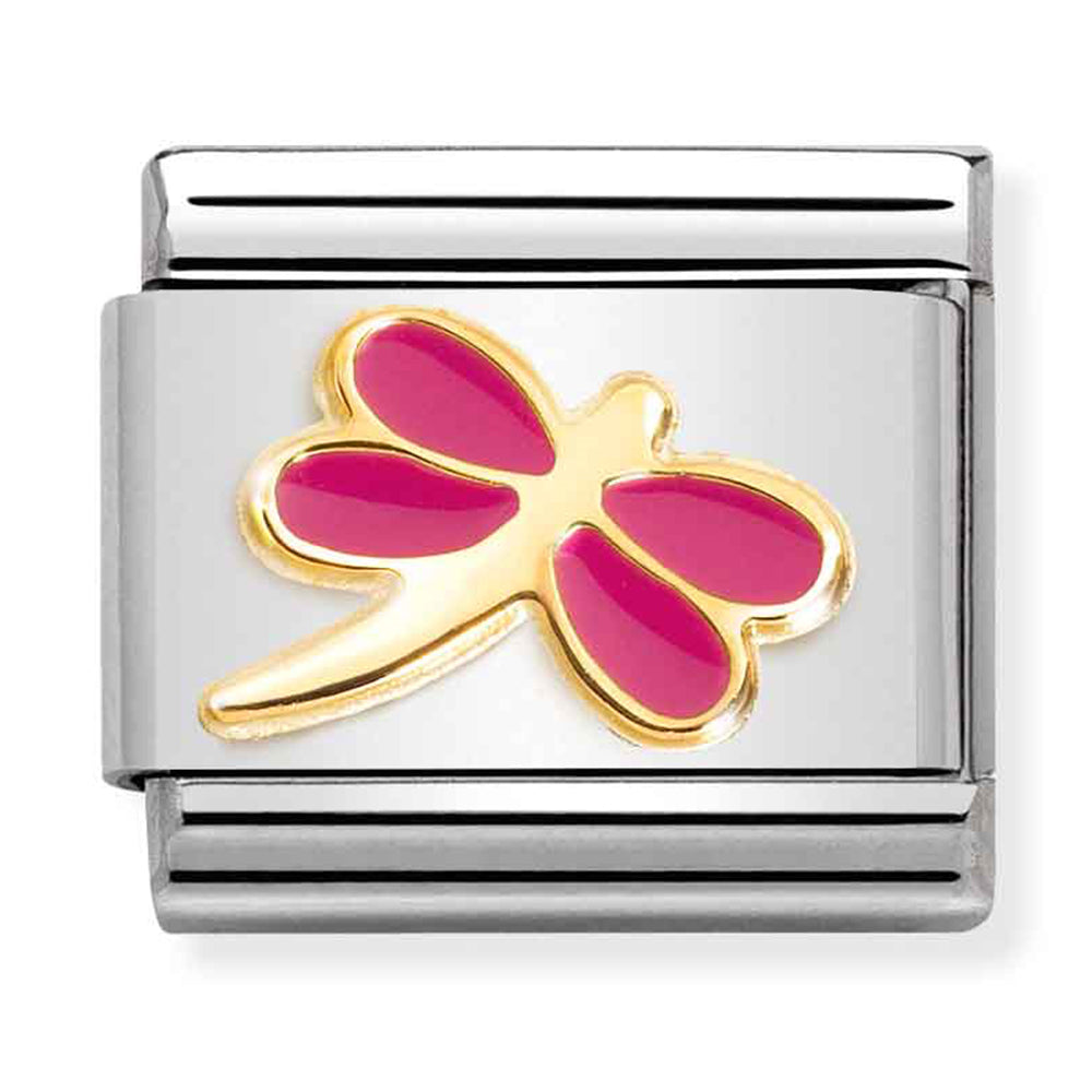 NOM-030285 57 COMP Classic SYMBOLS st/steel,enamel & 18ct gold (Fuchsia Dragonfly)