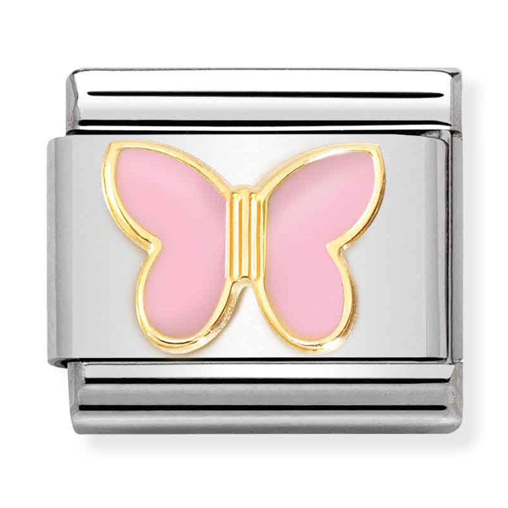 NOM-030285 59 COMP Classic SYMBOLS st/steel,enamel & 18ct gold (Pink Butterfly)