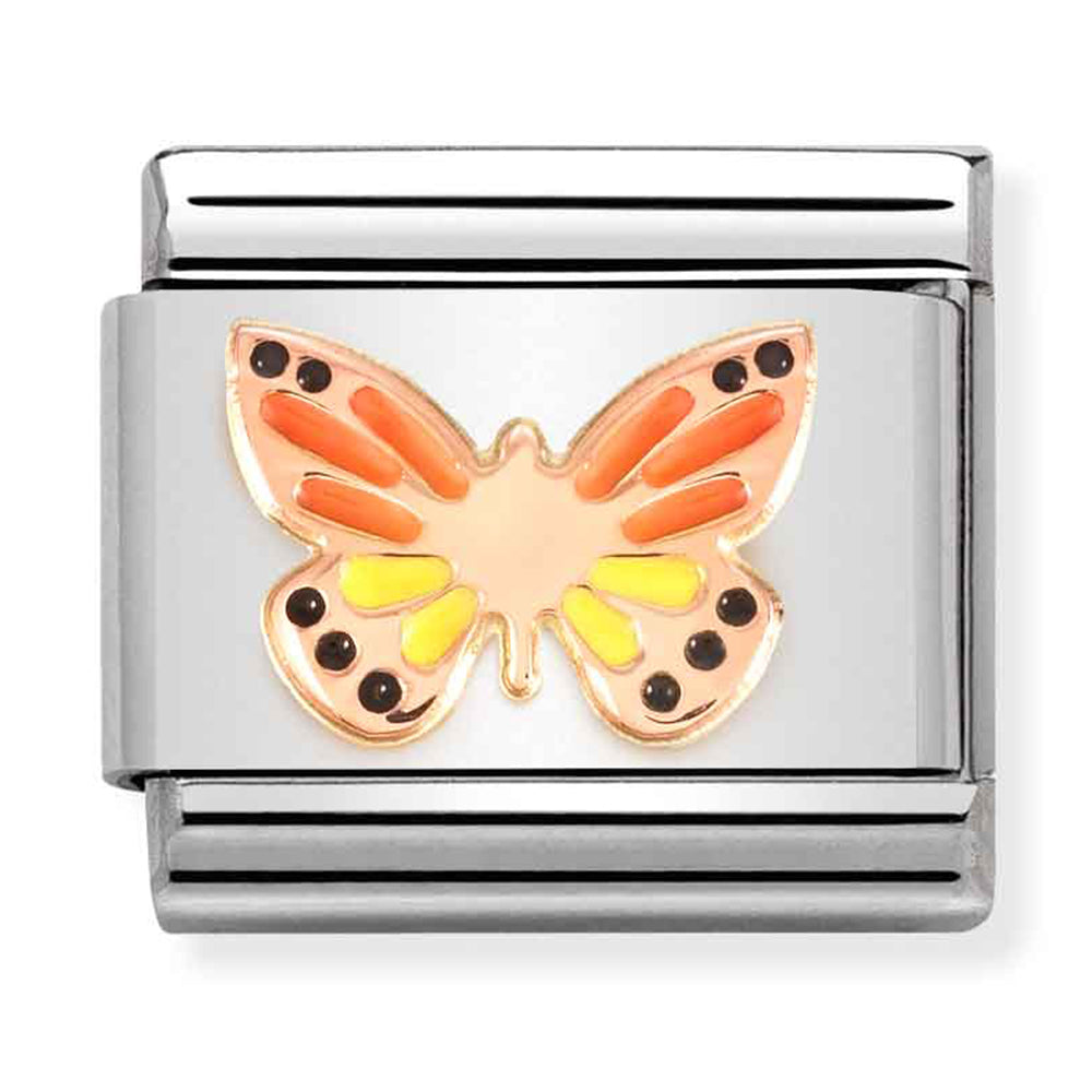NOM-430202 17 COMP Classic SYMBOLS st/steel, 9ct rose gold & enamel (Coloured Butterfly)