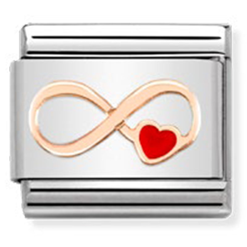 NOM-430202 12 COMP Classic SYMBOLS st/steel, 9ct rose gold & enamel (Infinity Red heart)