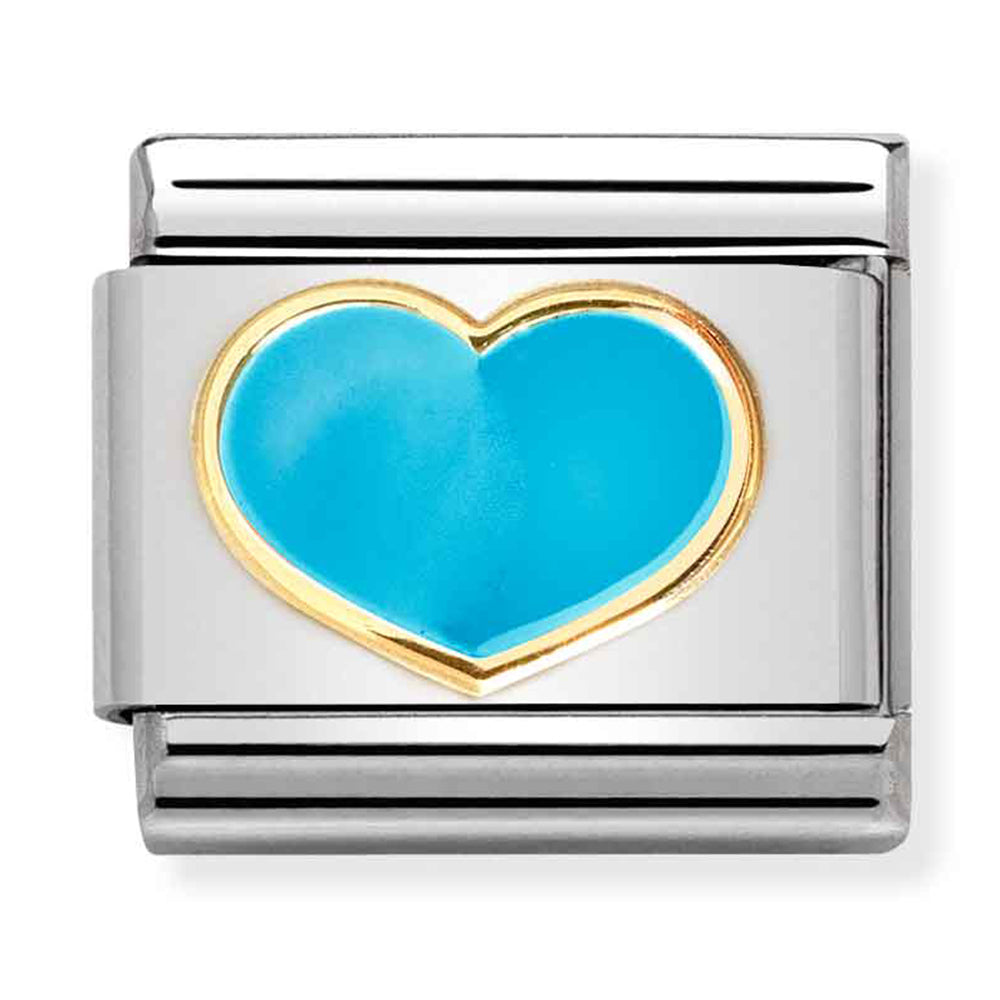 NOM-030283 25 COMP Classic LOVE 2 st/steel, enamel & 18ct gold (Turquoise Heart)