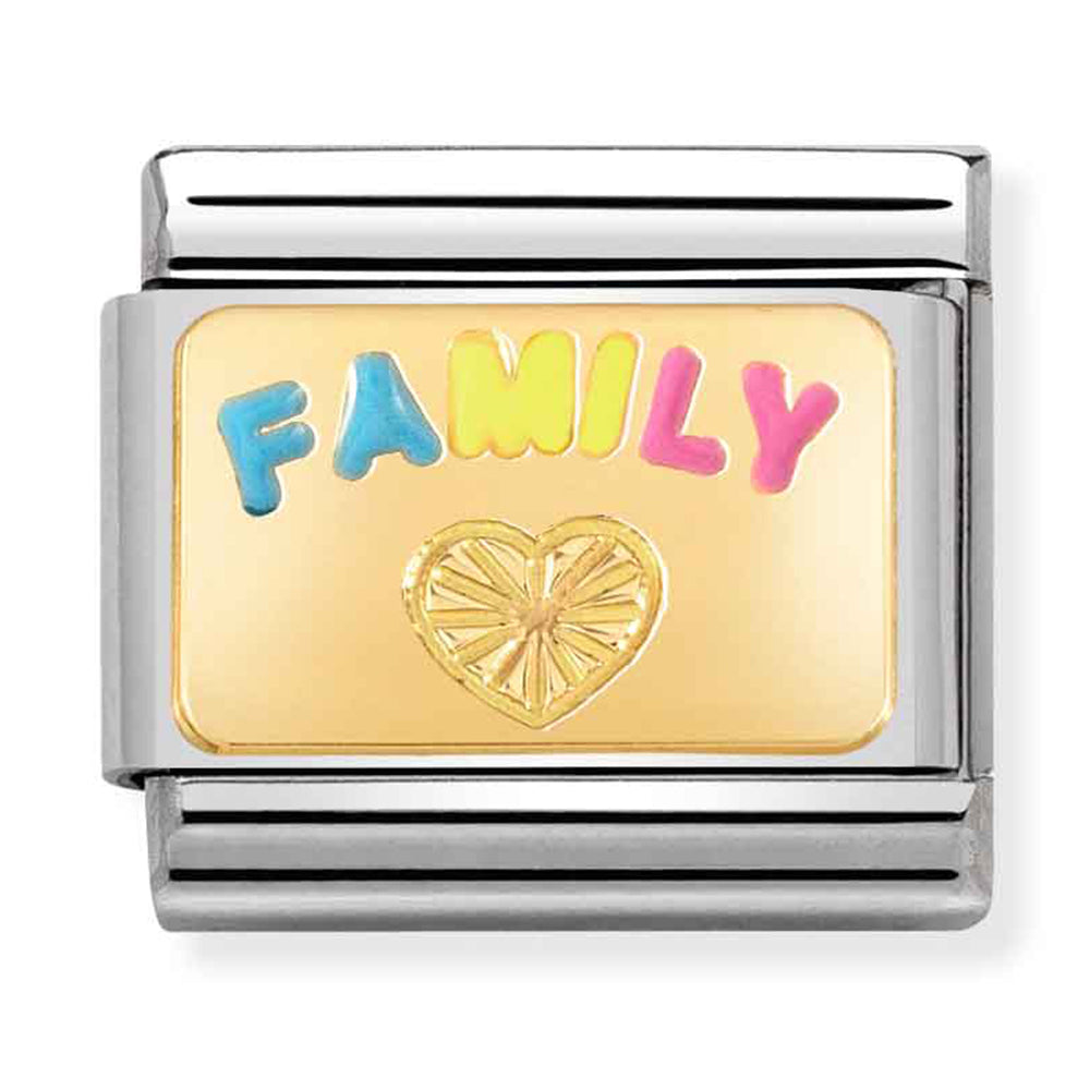 NOM-030284 57 COMP Classic PLATES st/steel, enamel & 18ct gold (Family with Etched Heart)