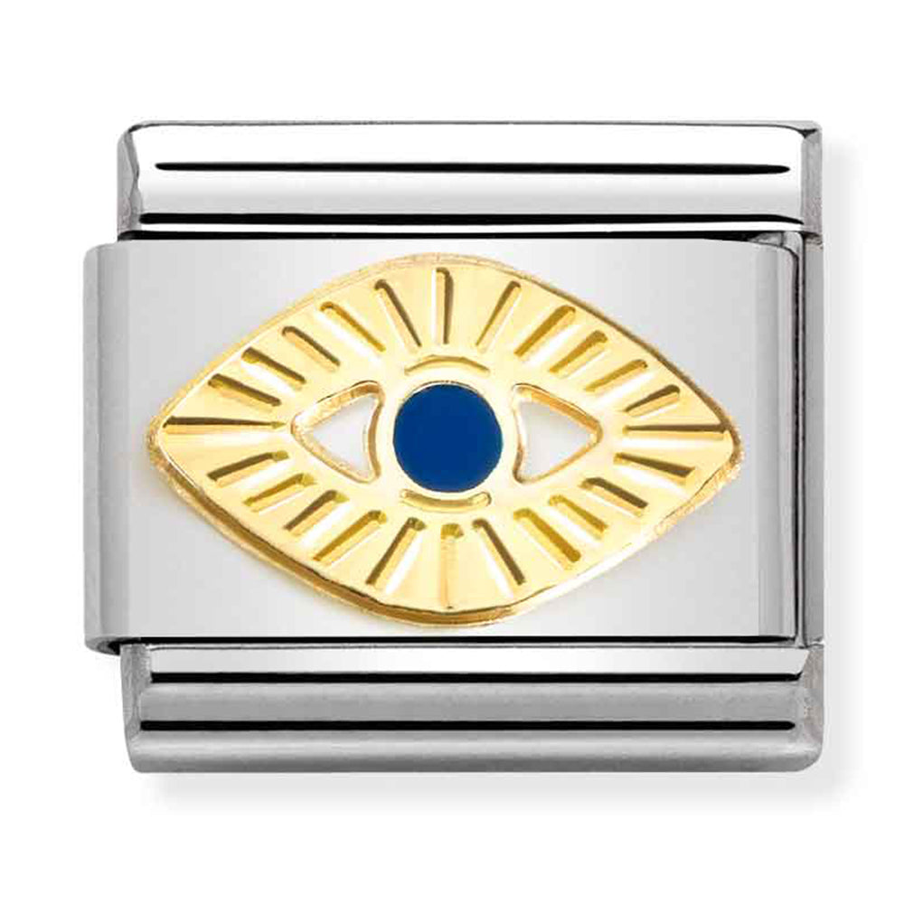 NOM-030285 65 COMP Classic SYMBOLS st/steel,enamel & 18ct gold (Etched Blue Eye of God)