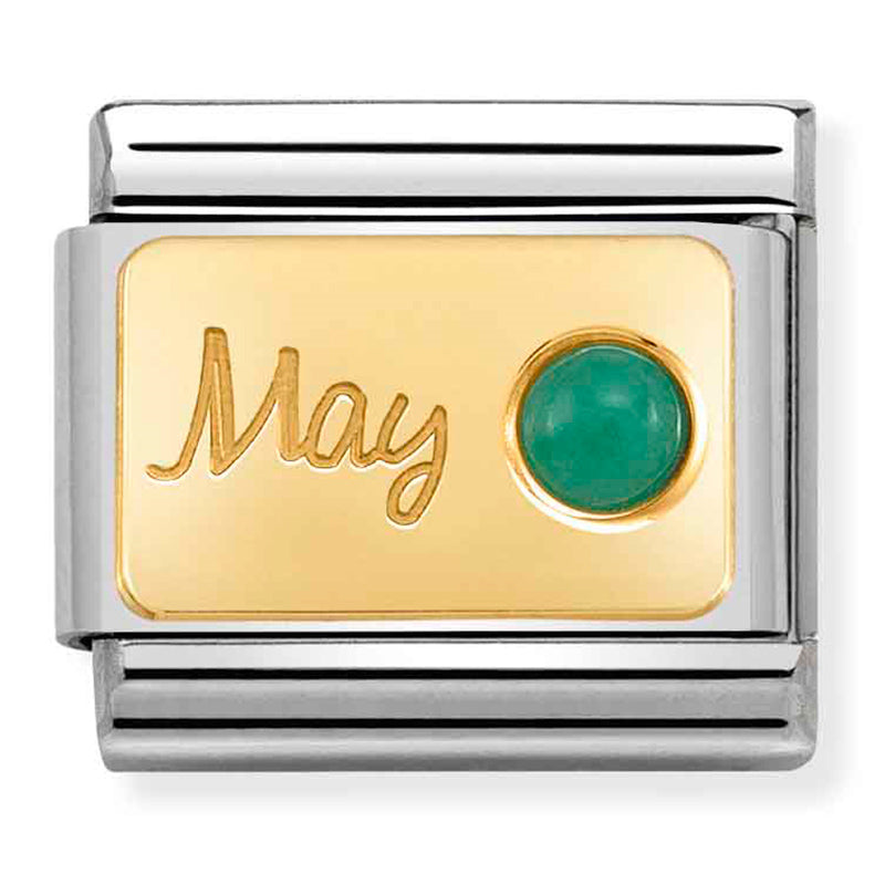 NOM-030519 05 COMP Classic MONTH STONE in steel, stones and 750 gold (May EMERALD)