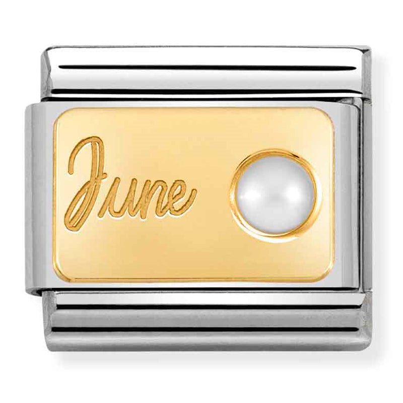 NOM-030519 06 COMP Classic MONTH STONE in steel, stones and 750 gold (June WHITE PEARL)