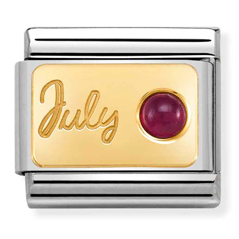 NOM-030519 07 COMP Classic MONTH STONE in steel, stones and 750 gold (July RUBY)