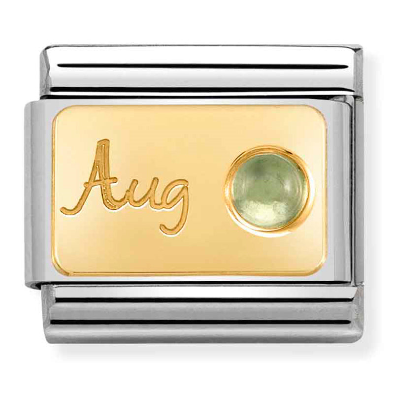 NOM-030519 08 COMP Classic MONTH STONE in steel, stones and 750 gold (August PERIDOT)