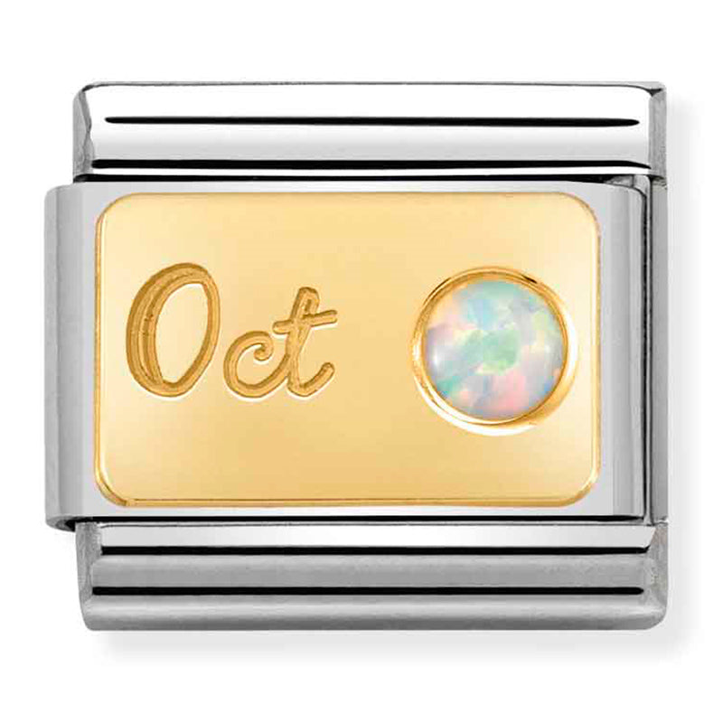 NOM-030519 10 COMP Classic MONTH STONE in steel, stones and 750 gold (October WHITE OPAL)