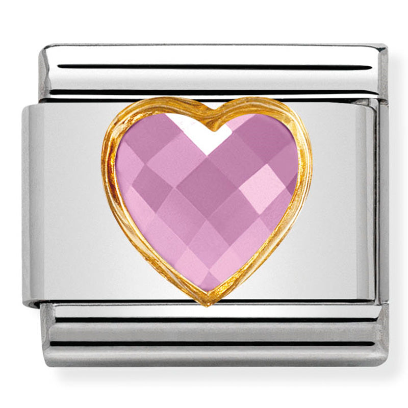 NOM-030610 003 COMP Classic HEART FACETED CZ st/steel, 18ct gold (Pink)