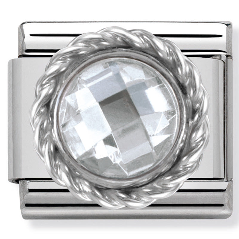 NOM-330601 010 COMP Classic ROUND FACETED STONES st/steel & twisted detail silver 925 (White)