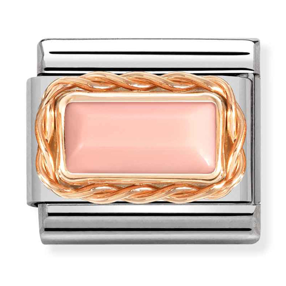 NOM-430512 10 COMP Classic BAGUETTE STONE WITH RICH SETTING st/steel & 9ct rose gold (PINK CORAL)