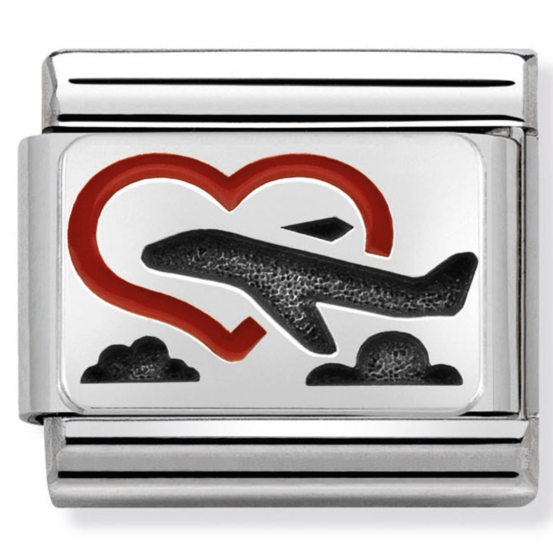 NOM-330208 02 COMP Classic OXIDISED PLATES st/steel, enamel & silver 925 (Heart with plane)