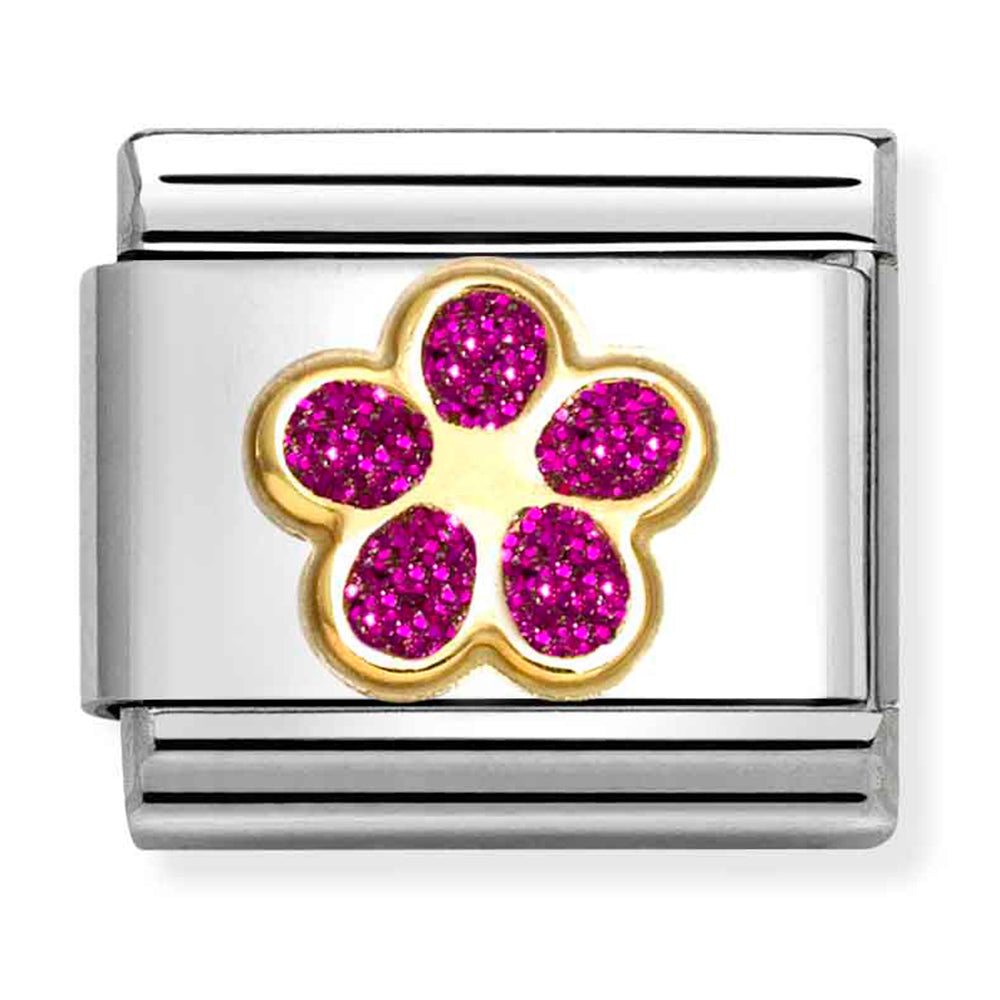 NOM-030220 17 COMP Classic SYMBOL GLITTER in st/steel, glitter enamel & 18ct gold (Glitter Fuchsia Flower)