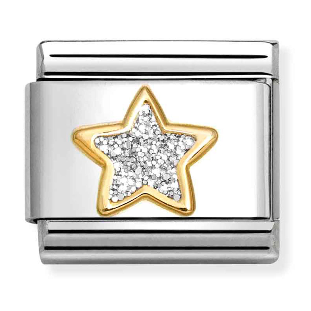 NOM-030220 19 COMP Classic SYMBOL GLITTER in st/steel, glitter enamel & 18ct gold (Glitter Silver Star)