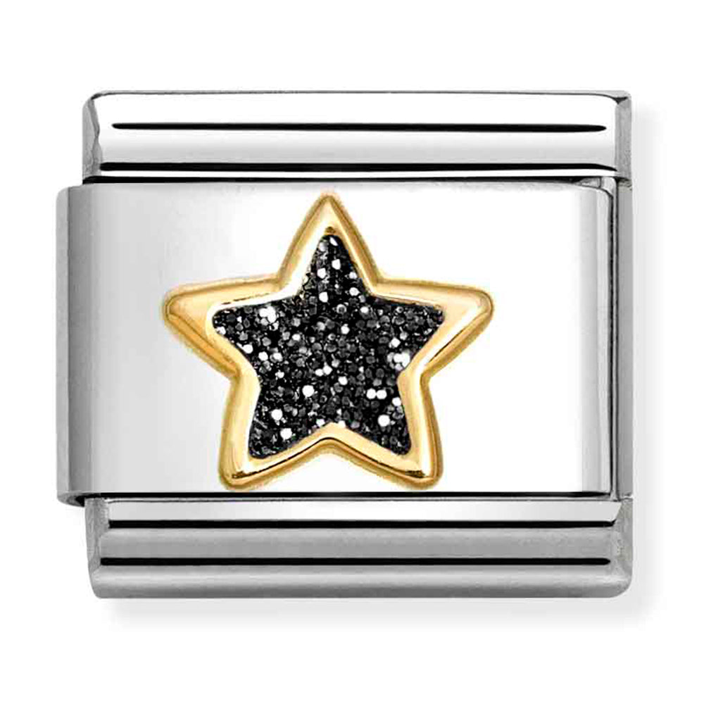 NOM-030220 20 COMP Classic SYMBOL GLITTER in st/steel, glitter enamel & 18ct gold (Glitter Black Star)