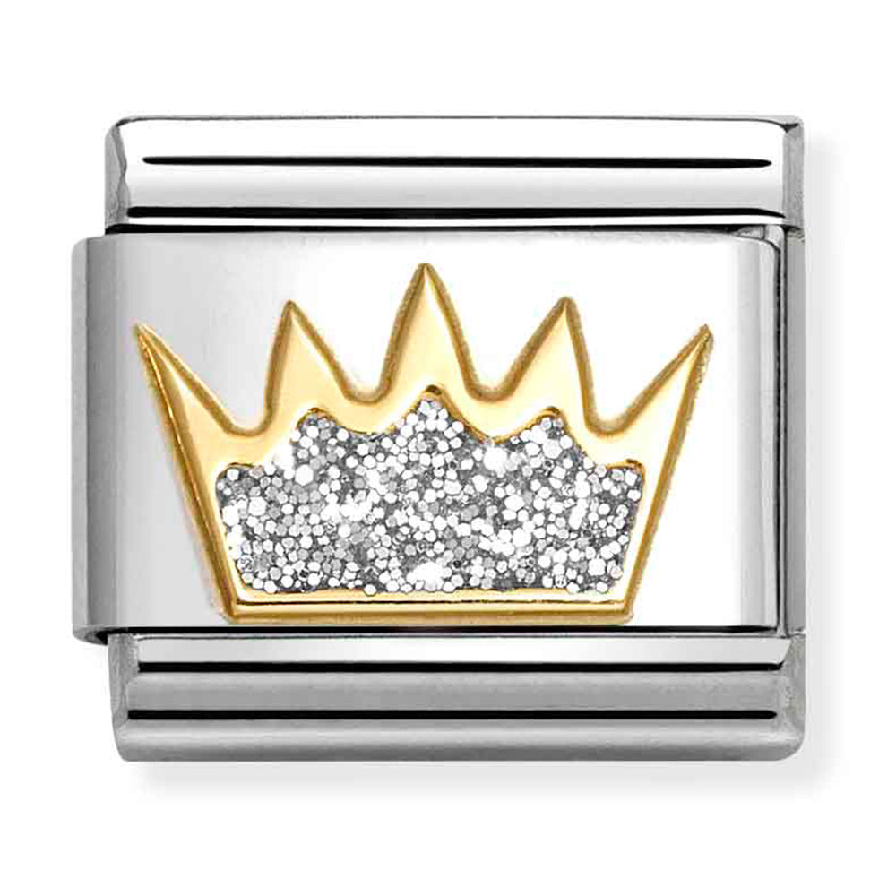 NOM-030220 21 COMP Classic SYMBOL GLITTER in st/steel, glitter enamel & 18ct gold (Glitter Silver Crown)