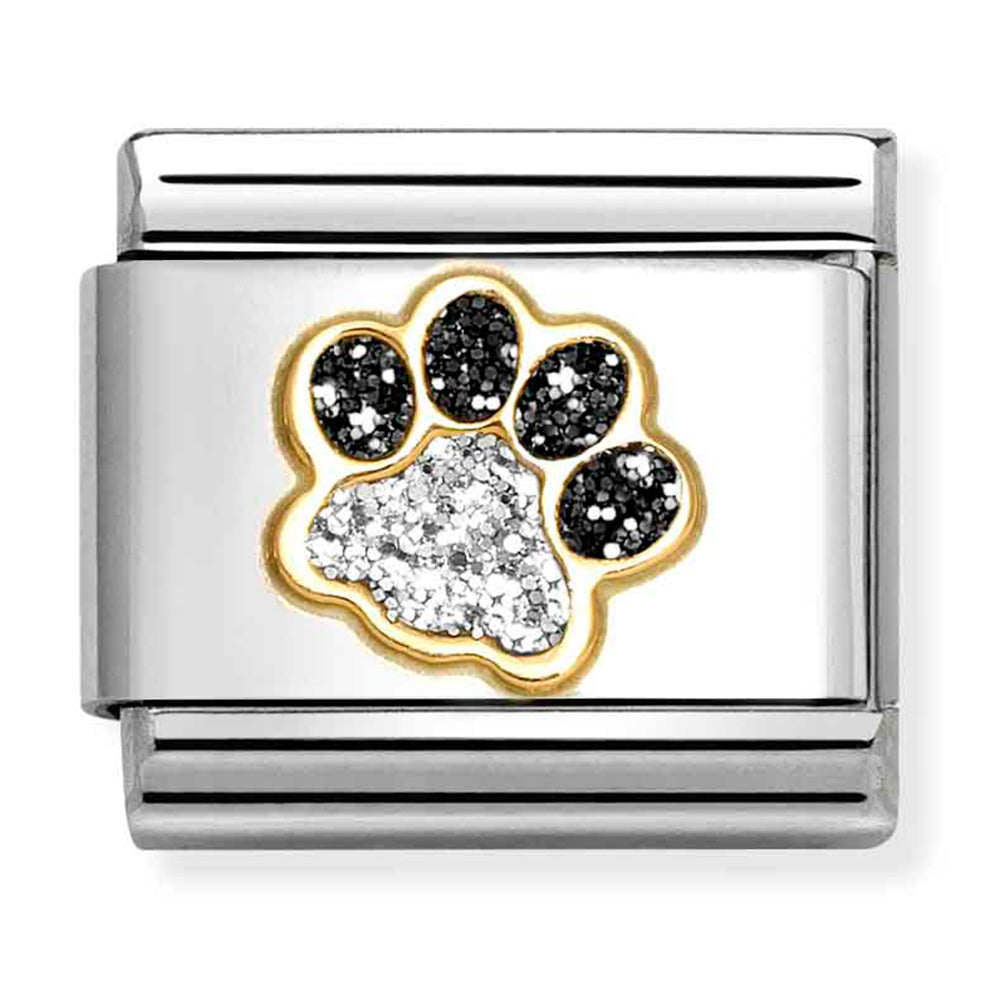 NOM-030220 22 COMP Classic SYMBOL GLITTER in st/steel, glitter enamel & 18ct gold (Glitter Pawprint)