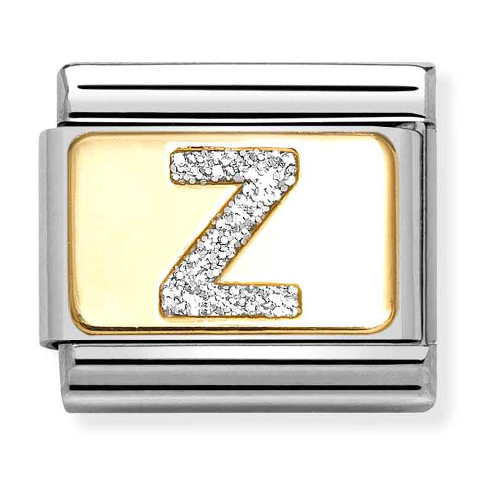 NOM 030291 26 COMP Classic GLITTER ALPHABET st/steel, glitter enamel & 18ct gold (Letter Z)