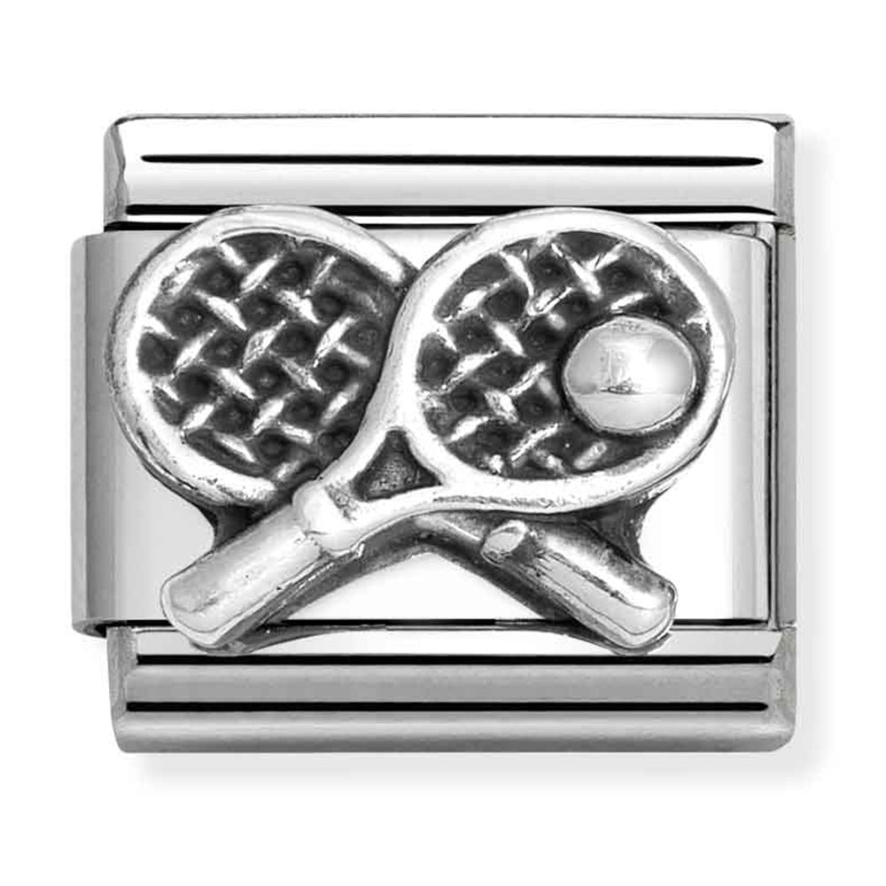 NOM-330101 68 COMP Classic OXIDISED SYMBOLS st/steel & sterling silver (Tennis Racket)