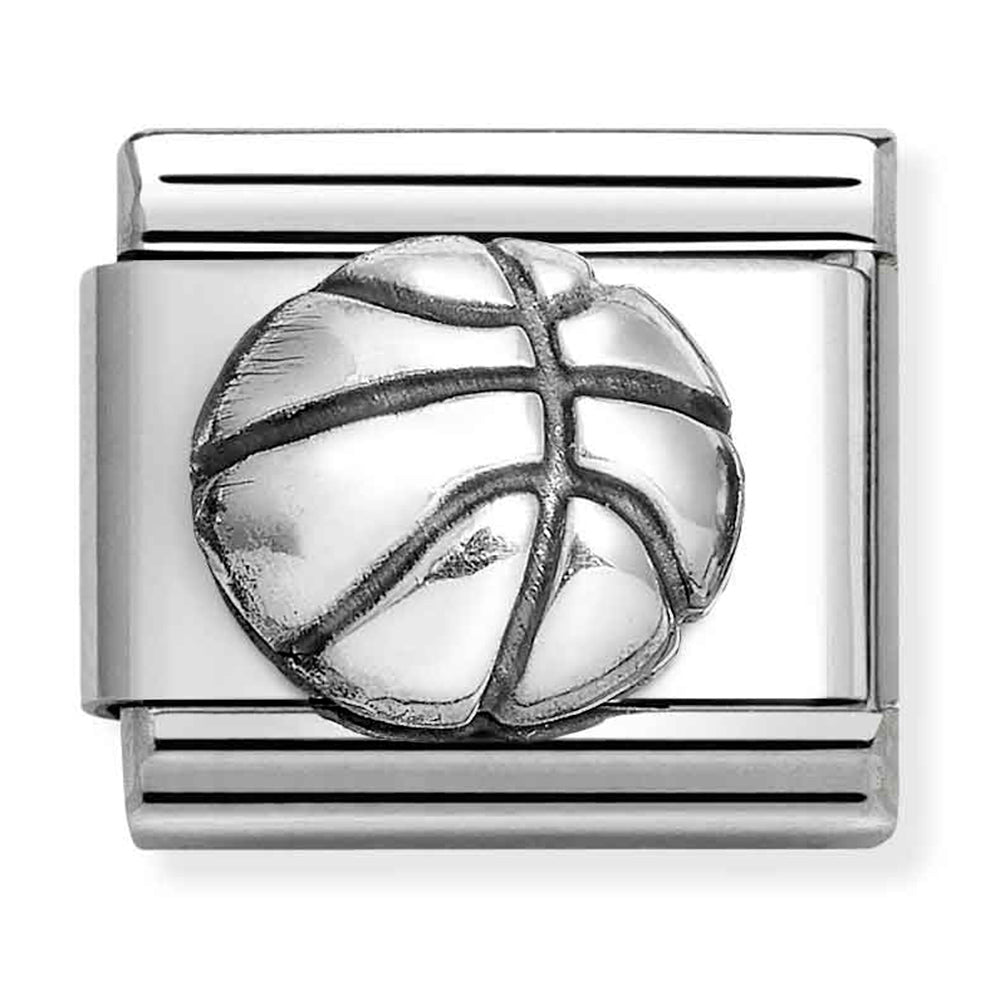 NOM-330101 70 COMP Classic OXIDISED SYMBOLS st/steel & sterling silver (Basketball)