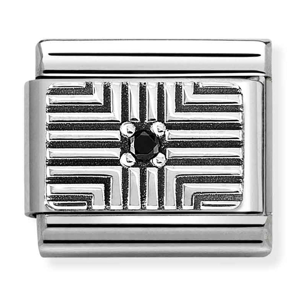 NOM-330310 08 COMP Classic OXIDISED SYMBOLS in st/steel, 925 silver, enamel & cz (Black Stripes)