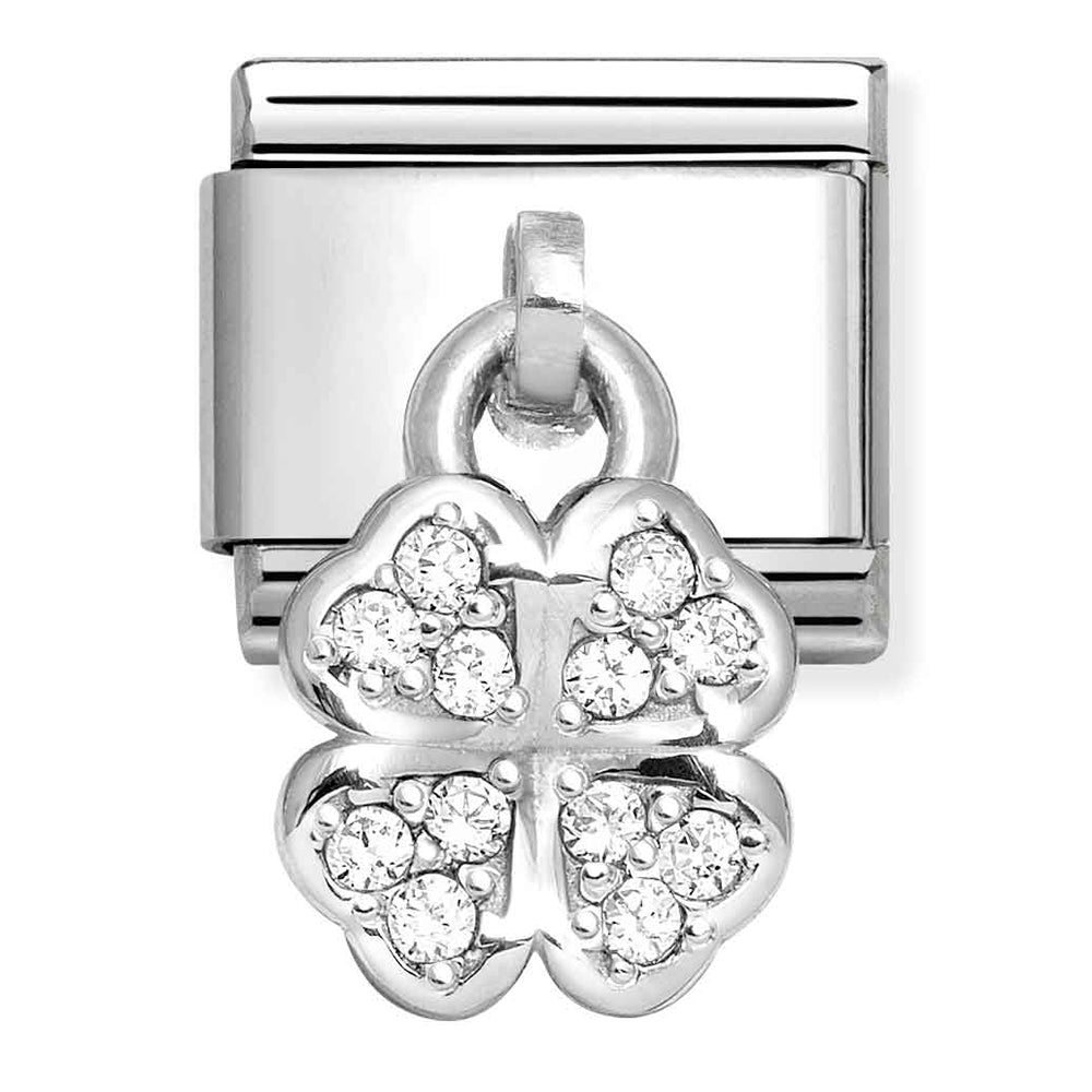 NOM-331800 31 COMP Classic CHARMS st/st, sterling silver & cz (White Four-leaf Clover)