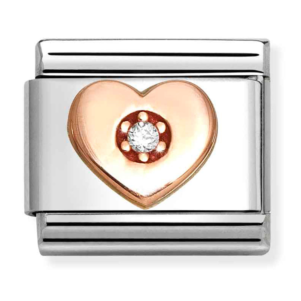 NOM-430305 39 COMP Classic SYMBOL st/st, cz & 9ct rose gold (White Heart)