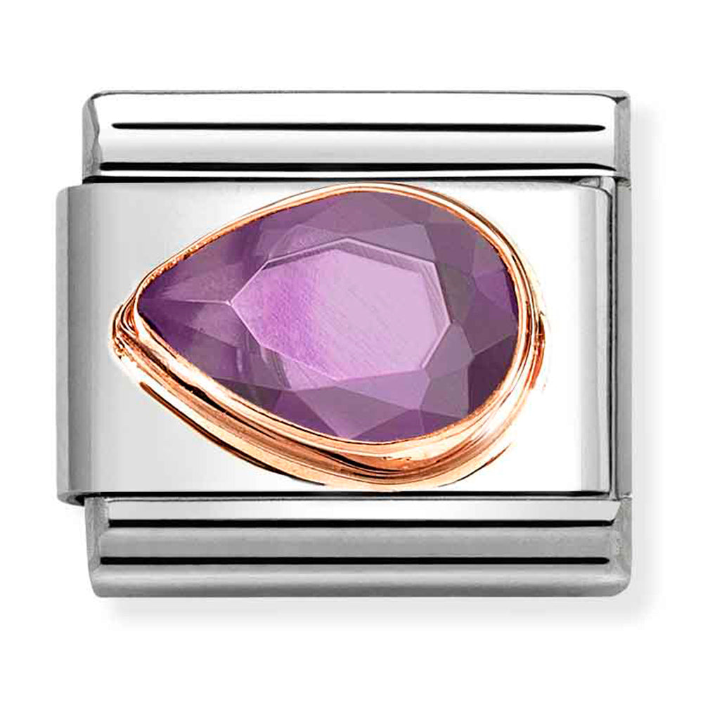 NOM-430605 001 COMP Classic CZ FACETED LEFT DROP st/steel, cz & 9ct rose gold (Violet)