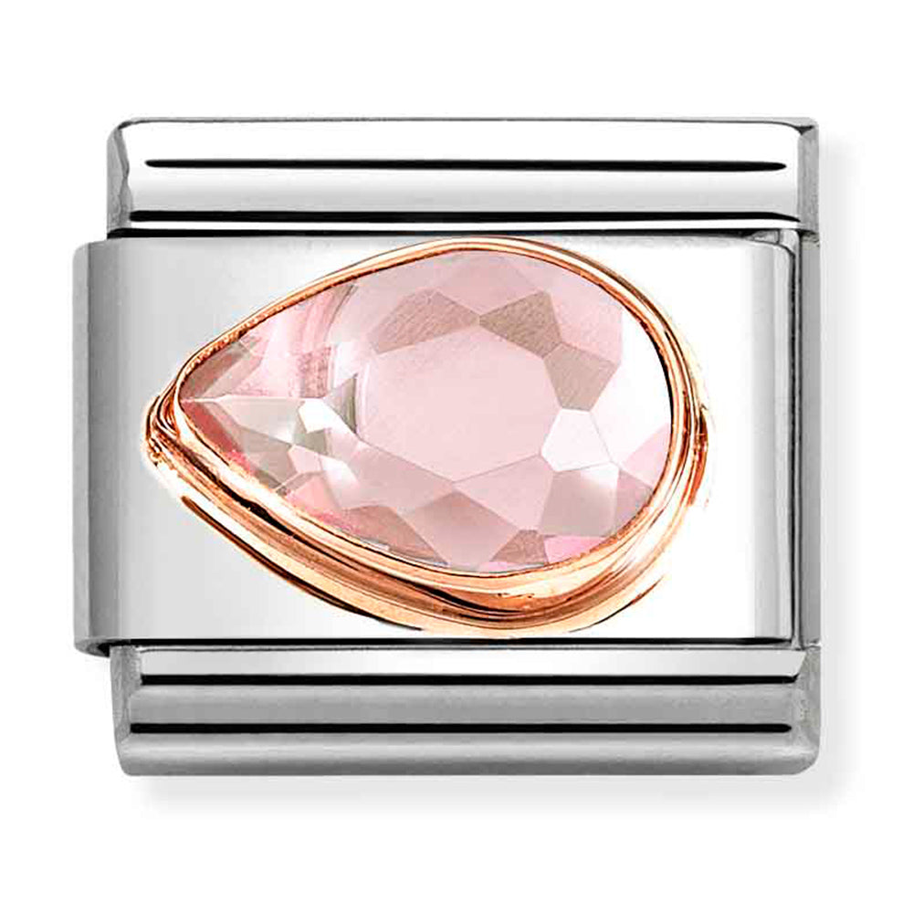 NOM-430605 003 COMP Classic CZ FACETED LEFT DROP st/steel, cz & 9ct rose gold (Pink)