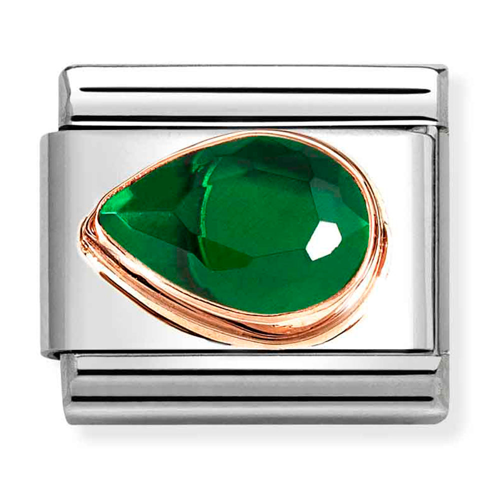 NOM-430605 004 COMP Classic CZ FACETED LEFT DROP st/steel, cz & 9ct rose gold (Green)