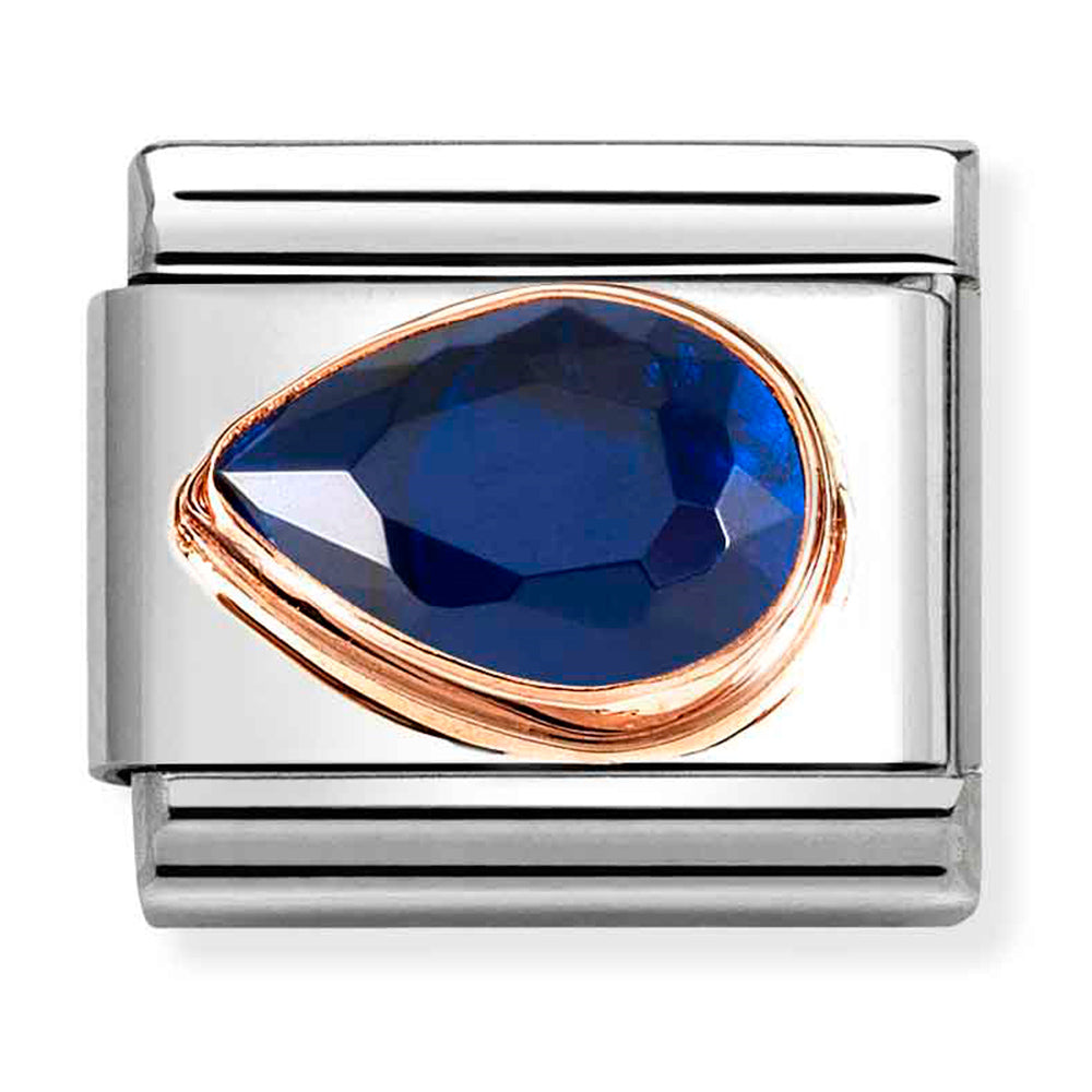 NOM-430605 007 COMP Classic CZ FACETED LEFT DROP st/steel, cz & 9ct rose gold (Blue)
