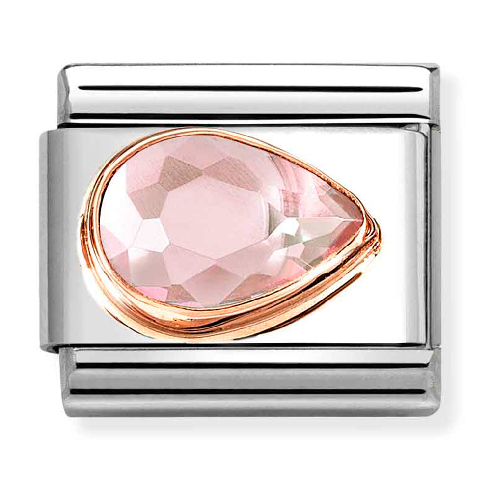 NOM-430606 003 COMP Classic CZ FACETED RIGHT DROP st/steel, cz & 9ct rose gold (Pink)