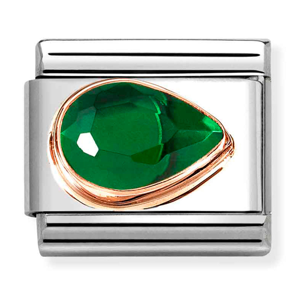 NOM-430606 004 COMP Classic CZ FACETED RIGHT DROP st/steel, cz & 9ct rose gold (Green)