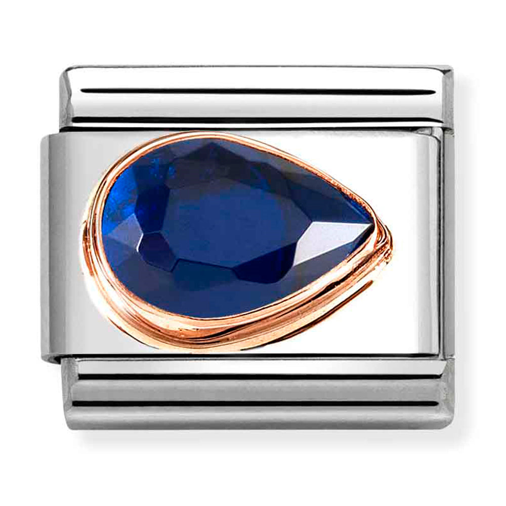 NOM-430606 007 COMP Classic CZ FACETED RIGHT DROP st/steel, cz & 9ct rose gold (Blue)