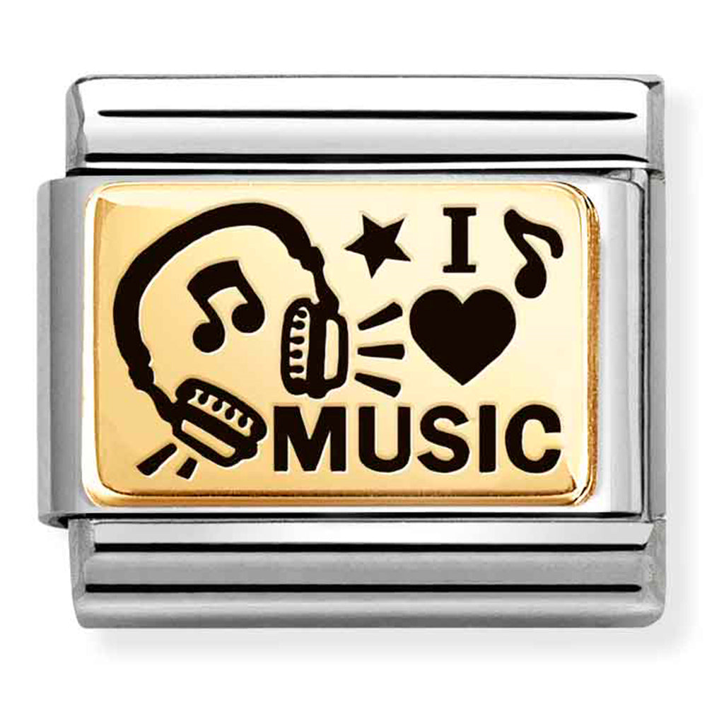 NOM 030166 46 COMP Classic PLATES (IC) in steel and 18k gold I love music (03016646)