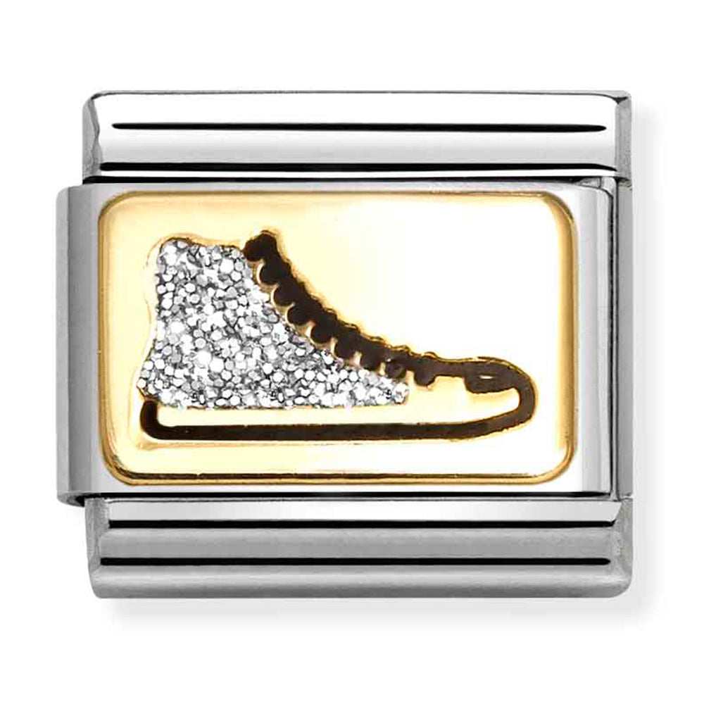 NOM-030224 05 COMP Classic PLATE GLITTER in st/steel, glitter enamel & 18ct gold (Glitter Silver Sneaker) (03022405)