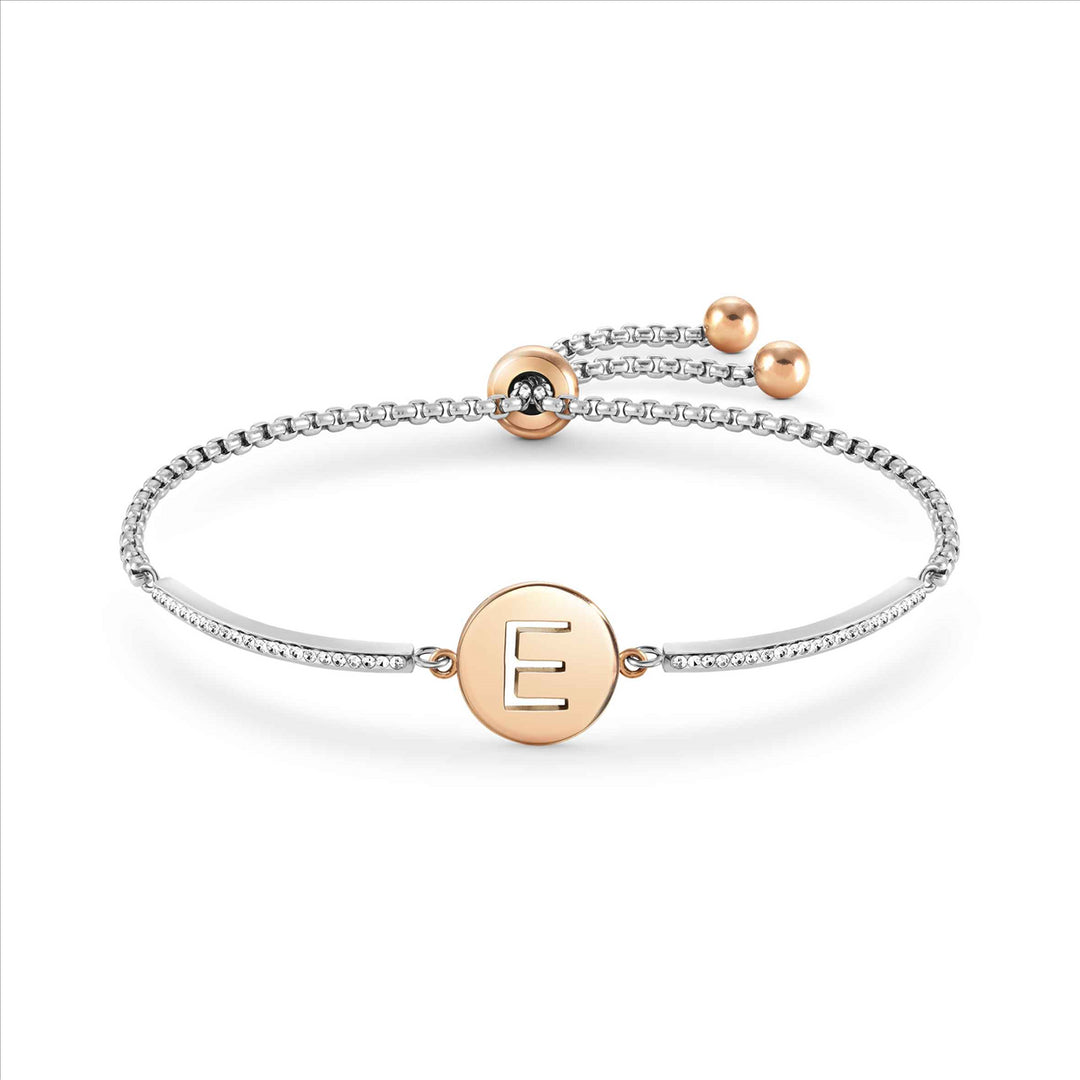 Nom-028007 005 milleluci bracelet in steel and cubic zirconia letters e