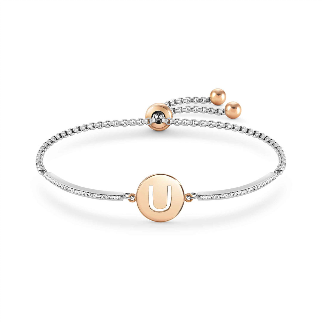 Nom-028007 021 milleluci bracelet in steel and cubic zirconia letters u