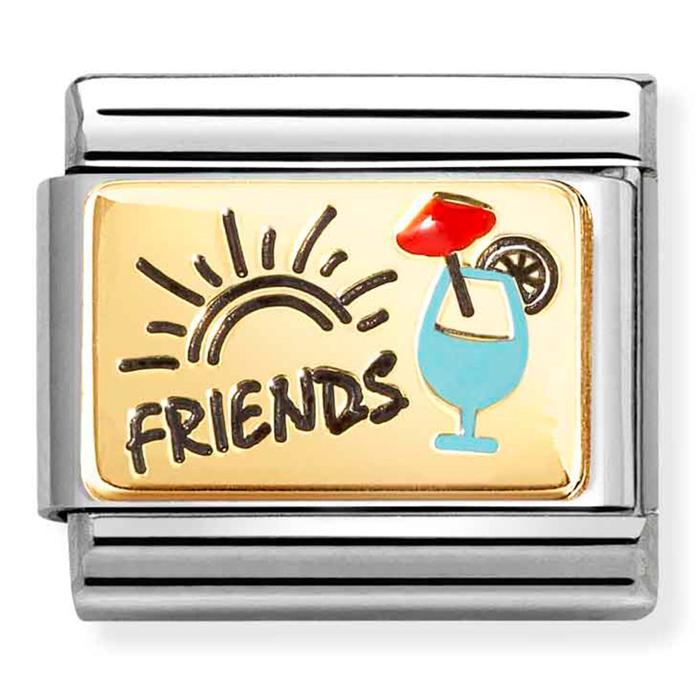 NOM 030289 08 COMP Classic PLATES (IC) in steel, enamel and 18k gold Friends with cocktails