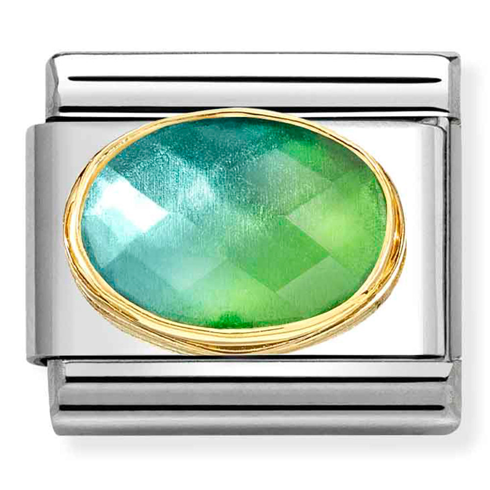 NOM 030612 037 COMP Classic FACETED STONES in steel and 750 gold BLUE GREEN CZ