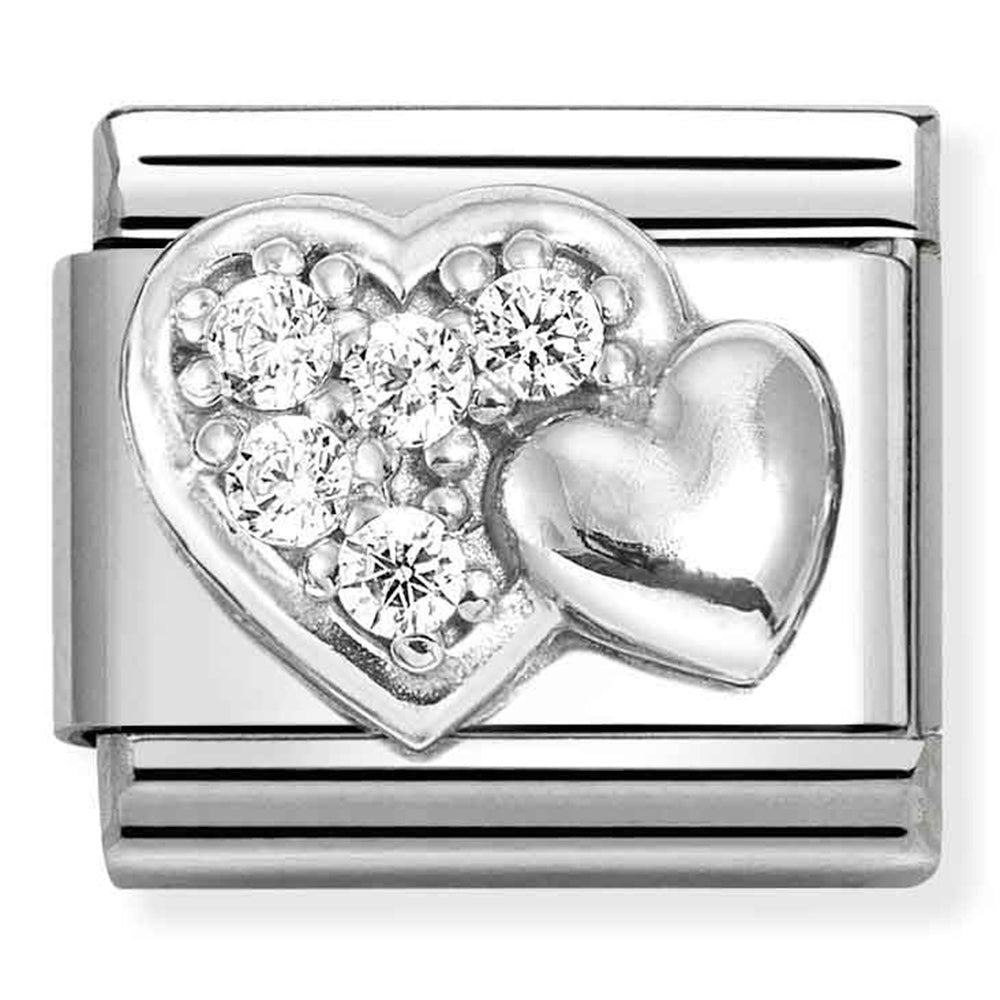 NOM 330304 47 COMP Classic SYMBOLS steel, Cubic zirconia and 925 sterling silver Raised hearts and WHITE cz