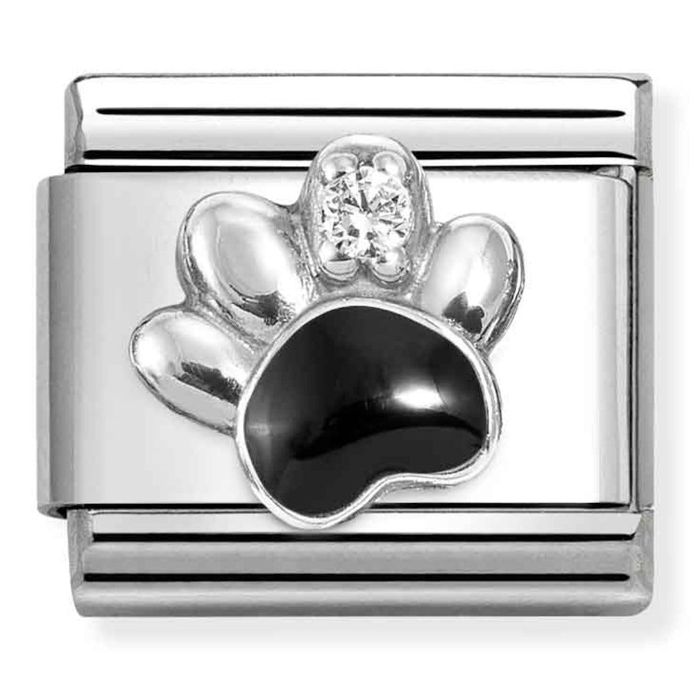NOM 330321 12 COMP Classic SYMBOLS stainless steel, enamel, cz and 925 sterling silver Paw black WHITE