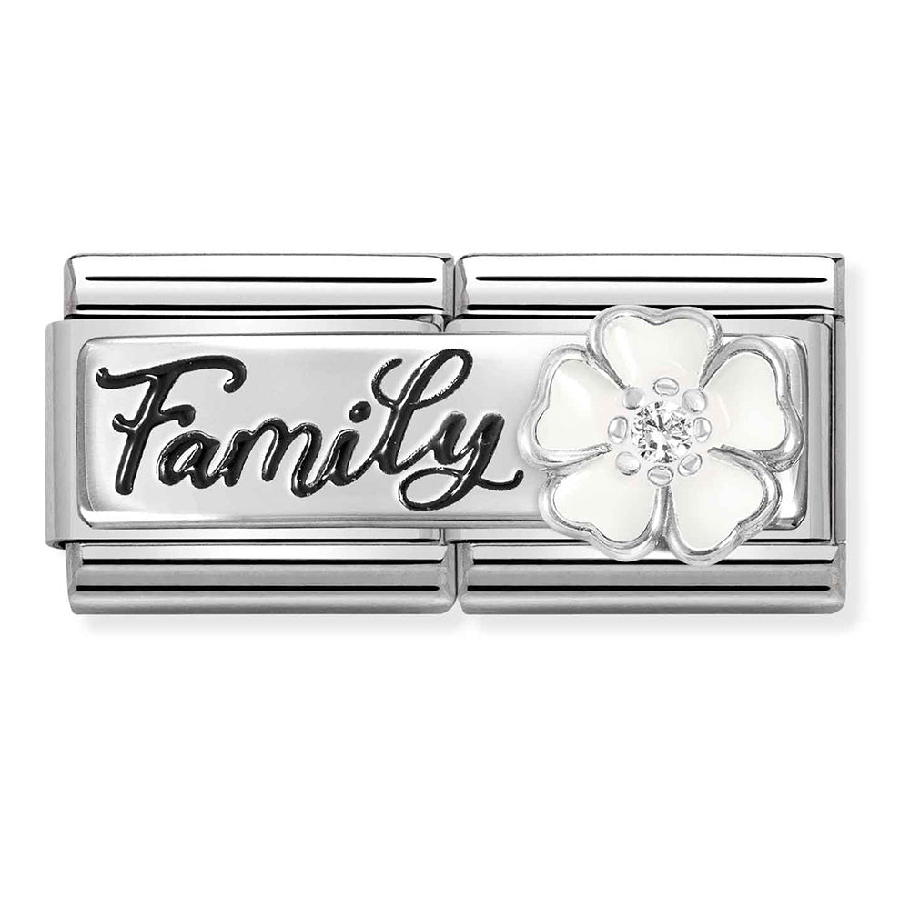NOM 330734 17 COMP DOUBLE Classic DETAILED steel, enamel, cz and 925 sterling silver Family with flower