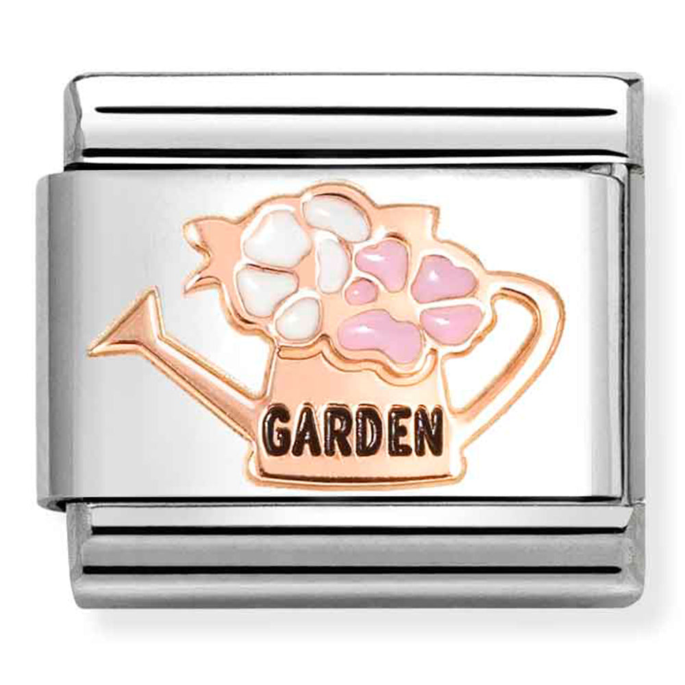 NOM 430202 19 COMP Classic SYMBOLS steel, enamel and 9k rose gold Watering can with flowers